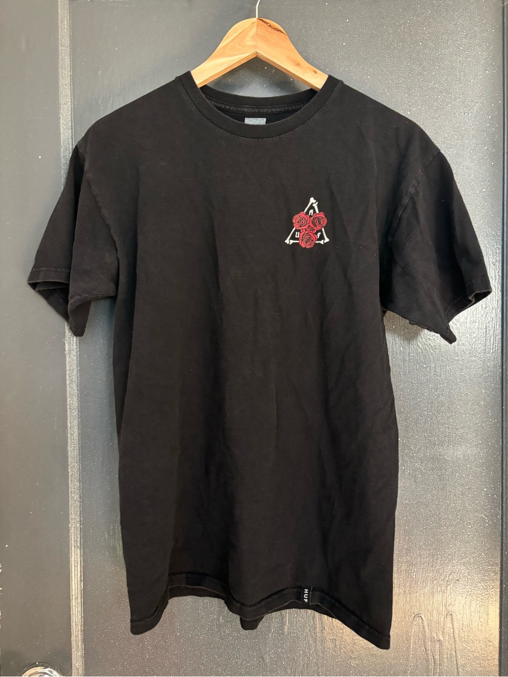 HUF Black Short-Sleeve Tee with Red Rose Chest Graphic